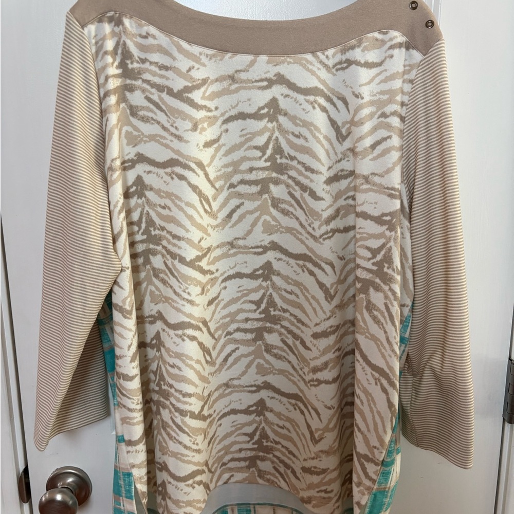 Multiples Cream and Black Striped Knit Top